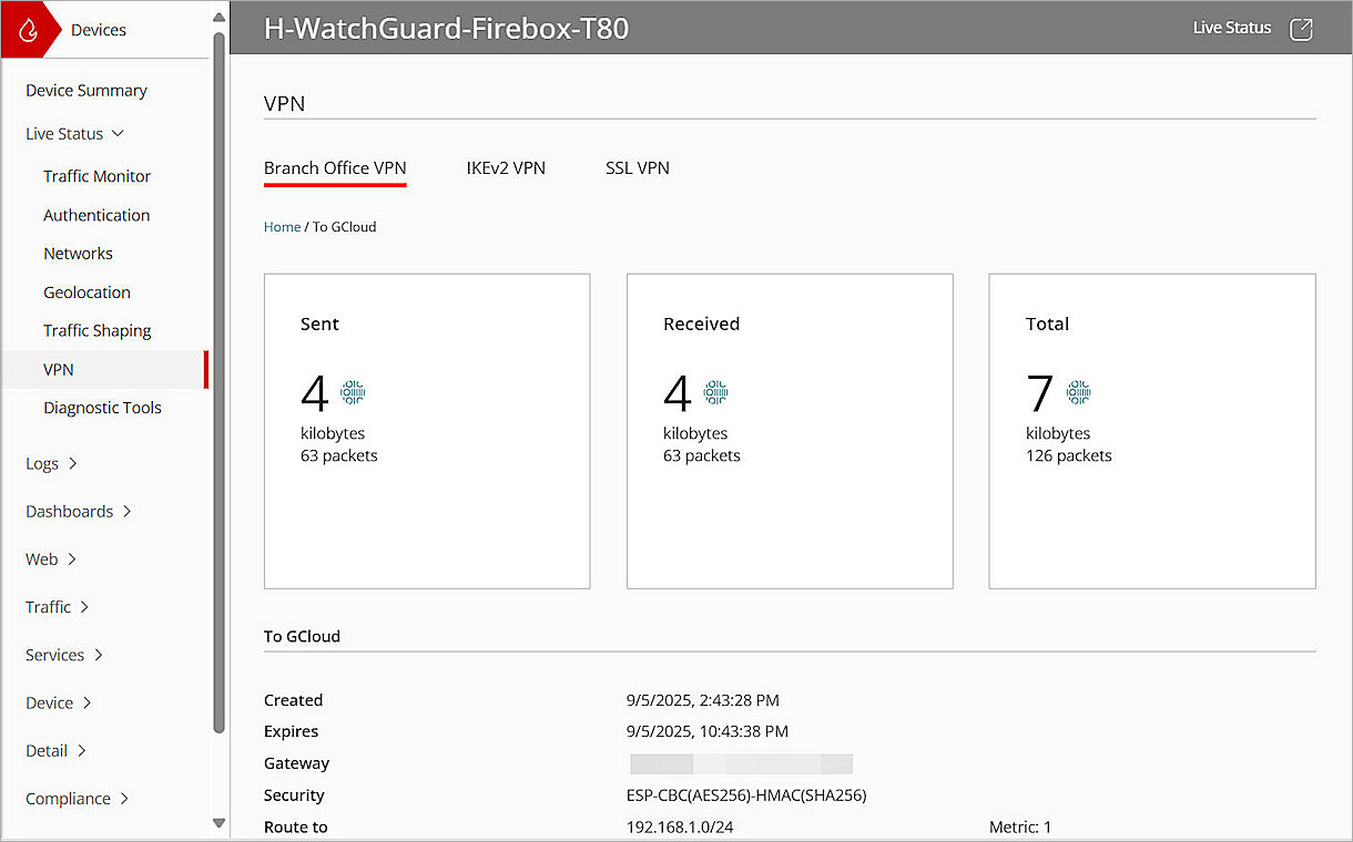 Screenshot of VPN status verify